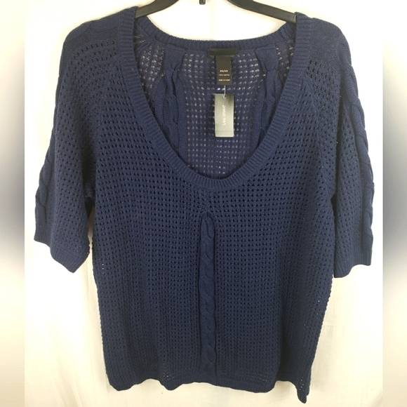 Lane Bryant Sweaters - NWT Lane Bryant Navy Short Sleeve Open Cable Knit VNeck Sweater Sz 22/24